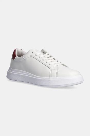 Kožené tenisky Calvin Klein LOW TOP LACE UP LTH biela farba, HM0HM01016