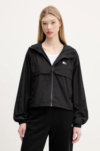 Bunda Tommy Jeans čierna farba, prechodná, oversize, DW0DW20672