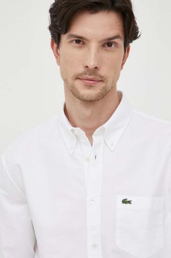Bavlnená košeľa Lacoste pánska, biela farba, regular, s golierom button-down