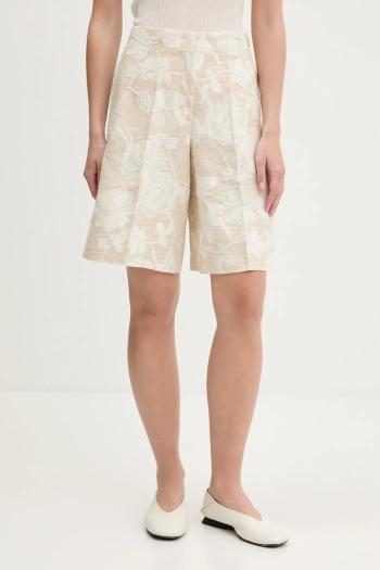 Šortky s prímesou ľanu Blugirl Blumarine béžová farba, vzorovaná, vysoký pás, RA5128.T2942