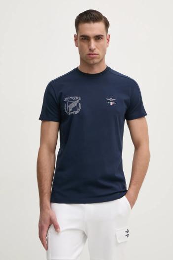 Tričko Aeronautica Militare pánske, tmavomodrá farba, s nášivkou, TS2380J674