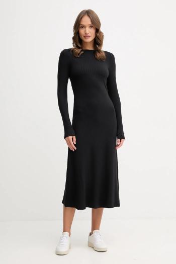 Šaty Tommy Hilfiger čierna farba, midi, áčkový strih, WW0WW47066