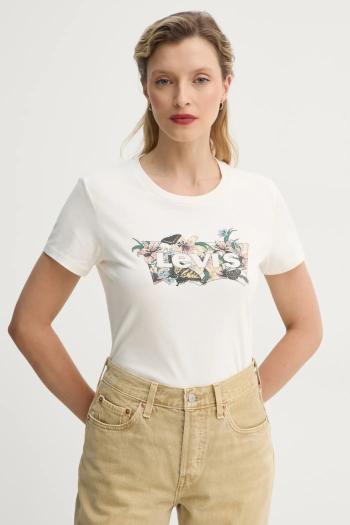 Bavlnené tričko Levi's THE PERFECT TEE dámske, béžová farba, 17369
