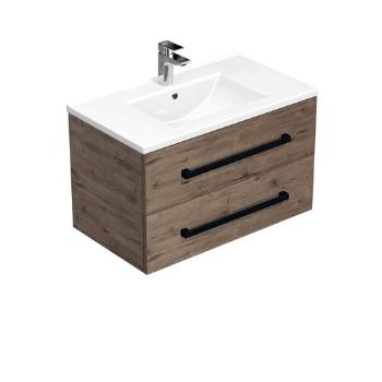 Kúpeľňová skrinka s čiernou úchytkou a umývadlom SAT Cube Way 80x53x46 cm dub Wellington mat CUBE46C802DWMOD