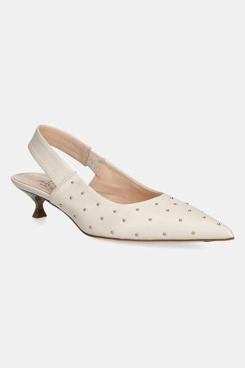 Kožené lodičky AGL Lenor S Studs béžová farba, na nízkom podpätku, s otvorenou pätou, D167022PCKS057G447