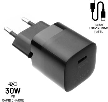 Töltő adapter FIXED PD Rapid Charge Mini USB-C + 1m USB-C to USB-C PD kábel - 30W, fekete