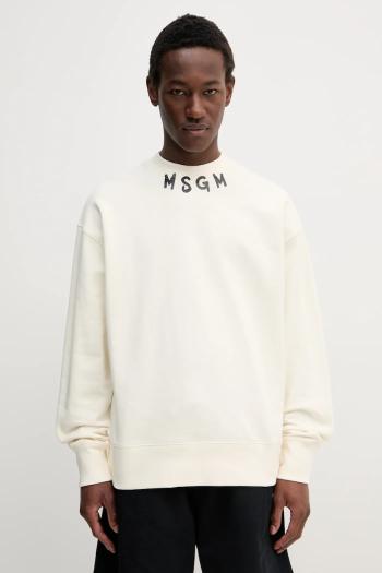 Bavlnená mikina MSGM pánske, béžová farba, s potlačou, 3840MM103.257000