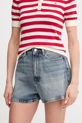 Rifľové krátke nohavice Tommy Hilfiger dámske, jednofarebné, vysoký pás, WW0WW44384