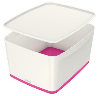 LEITZ Úložný box s vekom MyBox, veľkosť L, biela/ružová