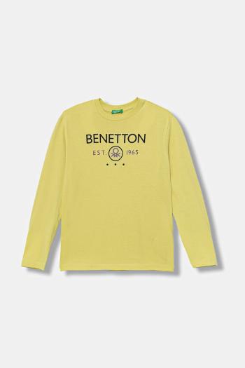 Detská bavlnená košeľa s dlhým rukávom United Colors of Benetton žltá farba, s potlačou, 3I1XC10Q3