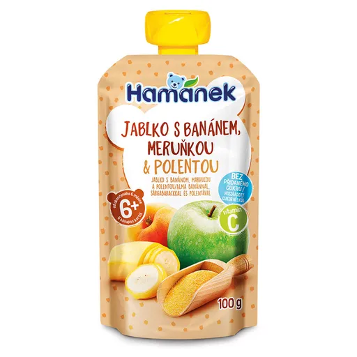 HAMÁNEK Jablko s banánom, marhuľou a polentou 100 g