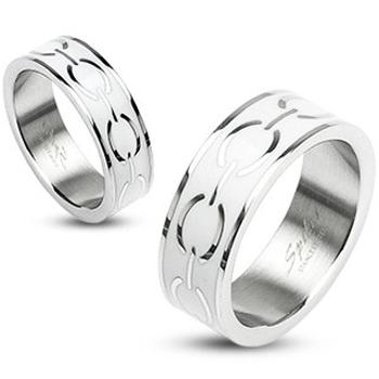 Oceľový prsteň - biely stred s elipsami - Veľkosť: 64 mm