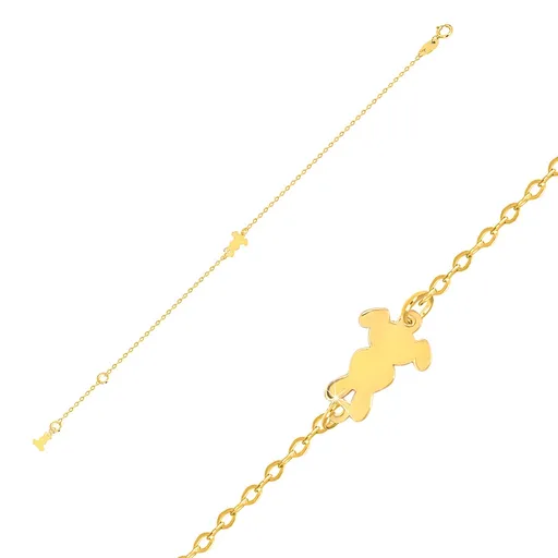 Zlatý náramok v žltom 375 zlate - siluety dvoch zajačikov, lesklá retiazka s oválnymi očkami