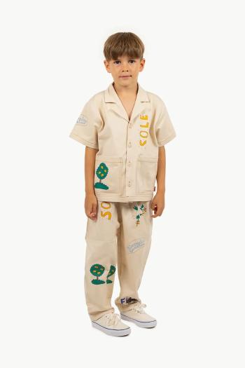 Detské bavlnené nohavice Tinycottons ARTSY TREE PANT béžová farba, s nášivkou, SS25-204