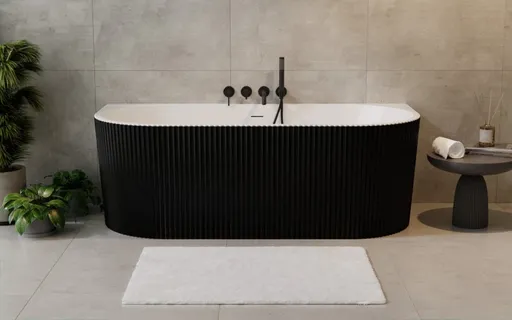 BESCO - Voľne stojaca vaňa LEYA čierna/biela, sifón so štrbinovým prepadom - Farba - Čierna / biela, Farba sifónu - Chróm, Rozmer vane - 150 × 75 cm VANLEY150BWN