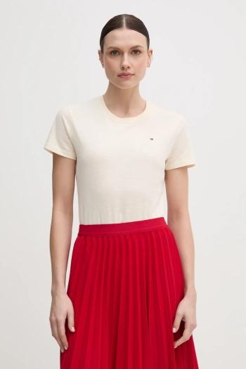 Bavlnené tričko Tommy Hilfiger dámske, béžová farba, WW0WW44433