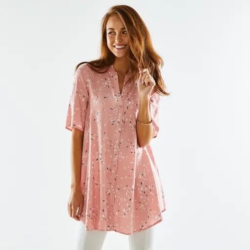 Tunika na gombíky s tuniským výstrihom a drobnou potlačou