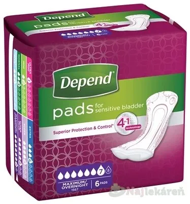 DEPEND MAXIMUM inkontinenčné vložky pre ženy, 12,5x34cm, savosť 953ml, 6ks
