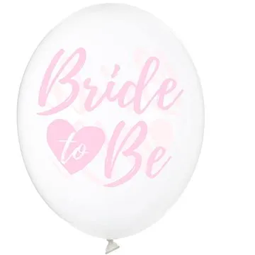 Nafukovacie balóny, 30 cm, Bride To be, priesvitné s ružovým nápisom, 6 ks (5902230764330)
