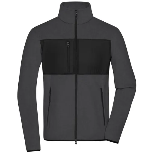 James & Nicholson (Daiber) Pánska fleecová mikina JN1312 - Tmavý melír / čierna | 2XL