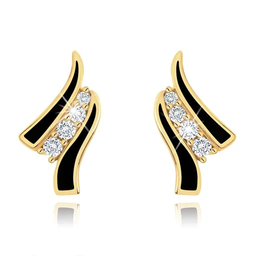 Zlaté náušnice 14K s vlnkami a čírymi zirkónmi