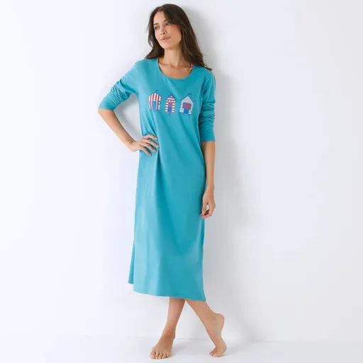 Dlhá nočná košeľa s potlačou plážovej kabínky
