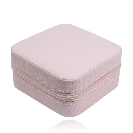 Ružová šperkovnica so štruktúrovaným povrchom a zapínaním na zips