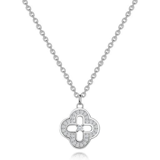 Náhrdelník zo striebra 925 - kvet s čírymi zirkónmi a oblými výrezmi