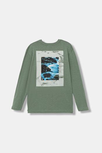 Detská bavlnená košeľa s dlhým rukávom United Colors of Benetton zelená farba, s potlačou, 3TAMC10PV