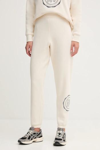 Tepláky Dkny béžová farba, s nášivkou, DP5P3667
