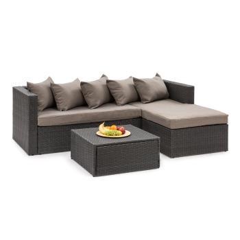 Blumfeldt Theia Lounge Set, záhradná sedacia súprava, rohový gauč, stolček, 5 vankúšov, čierna