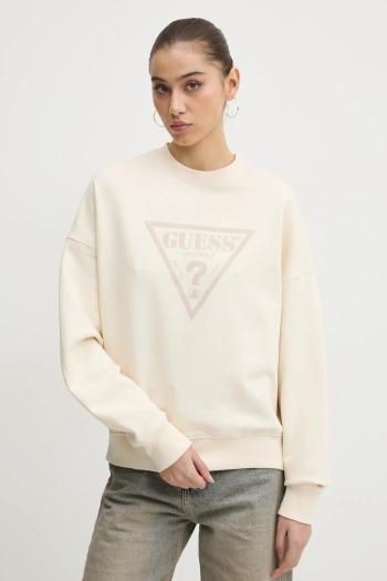 Bavlnená mikina Guess Originals dámska, béžová farba, s potlačou, W5RQ14 K68I1