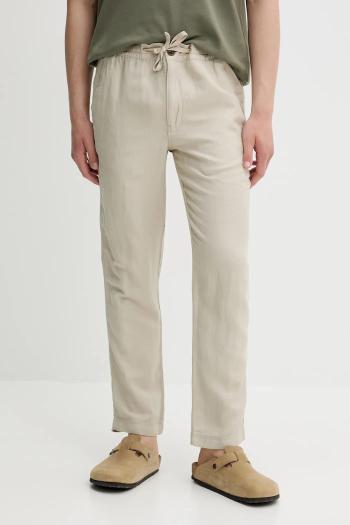 Ľanové nohavice Superdry béžová farba, priliehavé, M7011318A-S1F