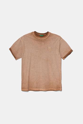 Detské bavlnené tričko United Colors of Benetton hnedá farba, melanžové, 3085C10P9