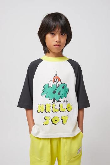 Detské bavlnené tričko Bobo Choses Hello Joy biela farba, s potlačou, 125AC016