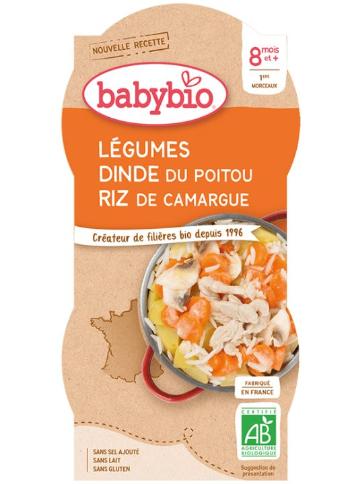 BABYBIO Menu zelenina s morčacím mäsom a ryžou (2x 200 g)