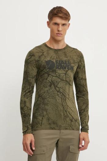 Tričko s dlhým rukávom Fjallraven Värmland Wool pánske, zelená farba, vzorované, F86673.626