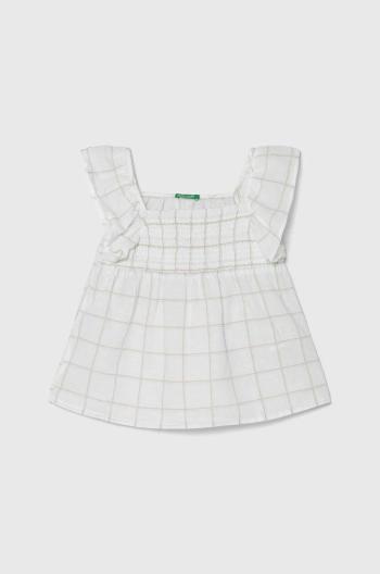 Detská ľanová blúzka United Colors of Benetton biela farba, vzorovaná