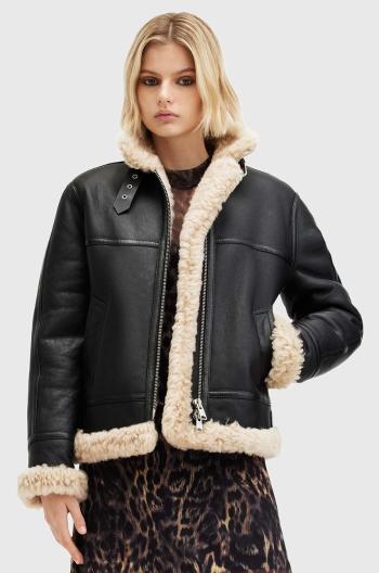 Kožená bunda AllSaints LOREL dámska, čierna farba, prechodná, W069LB