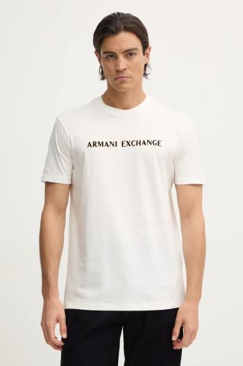 Bavlnené tričko Armani Exchange pánske, béžová farba, s potlačou, XM000127 AF10356