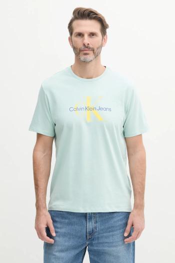 Bavlnené tričko Calvin Klein Jeans pánske, tyrkysová farba, s potlačou, LV040EM286