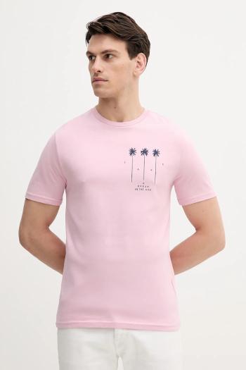 Bavlnené tričko United Colors of Benetton pánske, ružová farba, s potlačou, 3BL0U10AF