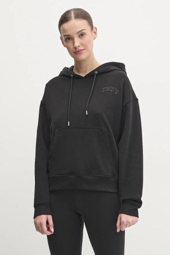Mikina Dkny dámska, čierna farba, s kapucňou, jednofarebná, DP4T1097