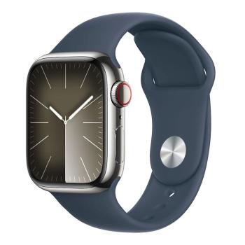 APPLE WATCH SERIES 9 GPS + CELLULAR 45MM SILVER STAINLESS STEEL CASE STORM BLUE SPORTB-S/M,MRMN3QC/A