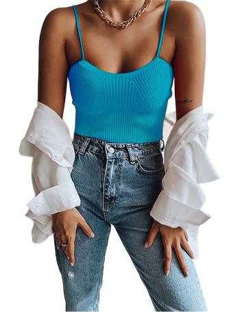 Modrý žebrovaný crop top elis vel. ONE SIZE