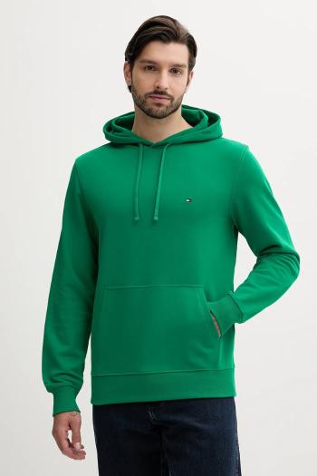 Bavlnená mikina Tommy Hilfiger zelená farba, s kapucňou, melanžová, MW0MW37235