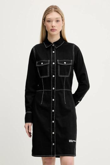 Rifľové šaty Karl Lagerfeld Jeans čierna farba, midi, rovný strih, A3W13015