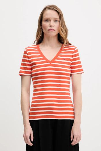 Bavlnené tričko Tommy Hilfiger dámske, oranžová farba, WW0WW40584