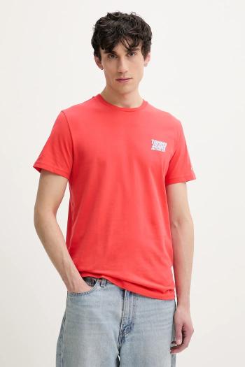 Bavlnené tričko Tommy Jeans pánske, oranžová farba, jednofarebné, DM0DM21863