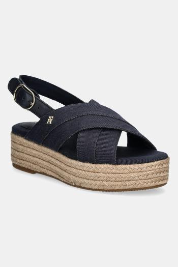 Sandále Tommy Hilfiger DENIM ESPADRILLE PLATFORM SANDAL dámske, tmavomodrá farba, na platforme, FW0FW08669